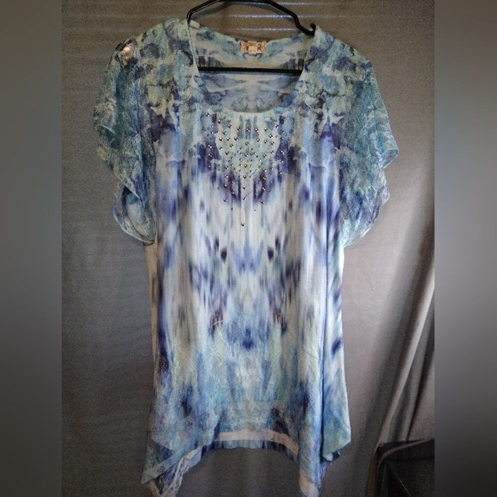 One World Lace Blue Tie-Dye Women's Tunic